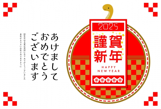 華やかな模様と蛇　おしゃれな横の巳年年賀状